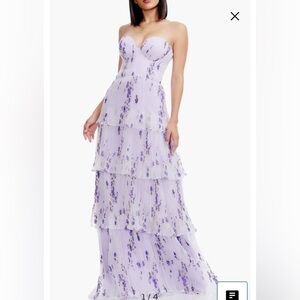 Dress the Population Lavender Floral Strapless Tiered Maxi Dress